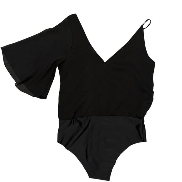 ZARA Embroidered Beaded Bodysuit Size S Asymmetrical One Shoulder Boho Glam Y2K - Picture 2 of 4